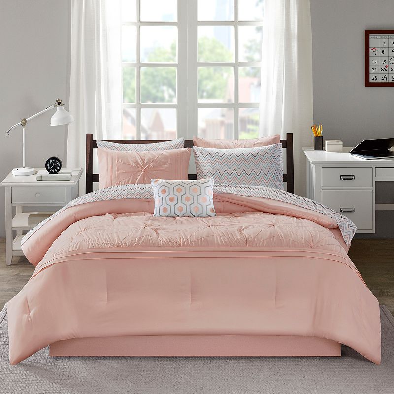 Intelligent Design Devynn Embroidered Comforter Set with Sheets, Pink, Twin