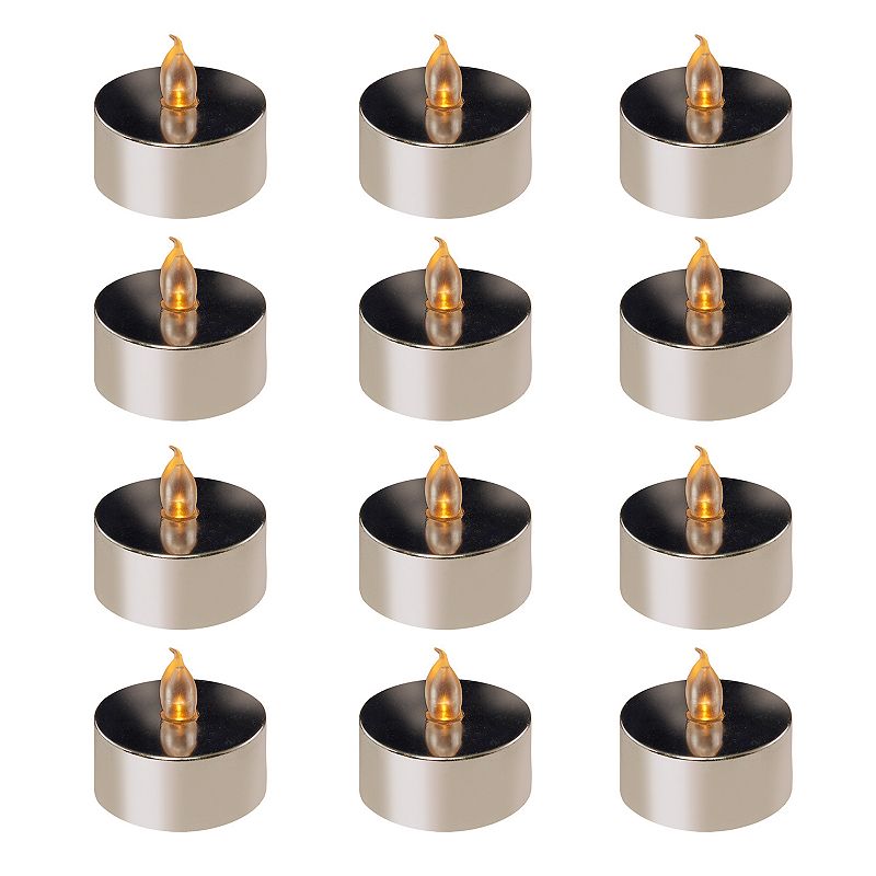 LumaBase Amber LED Tealight Candle 12-piece Set, Silver