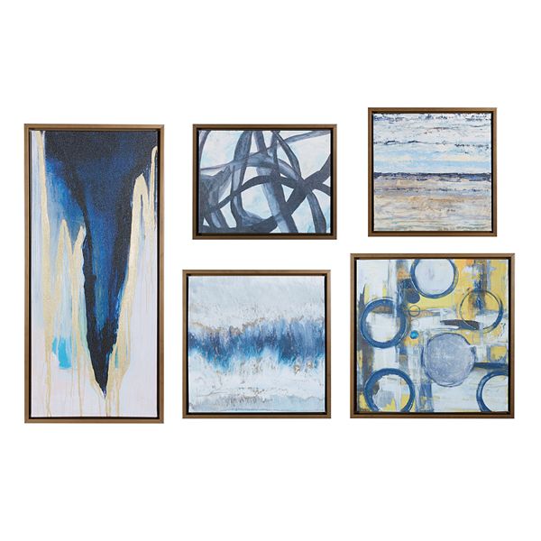 Madison Park Blue Bliss Abstract Gallery Framed Canvas Wall Art 5-piece Set