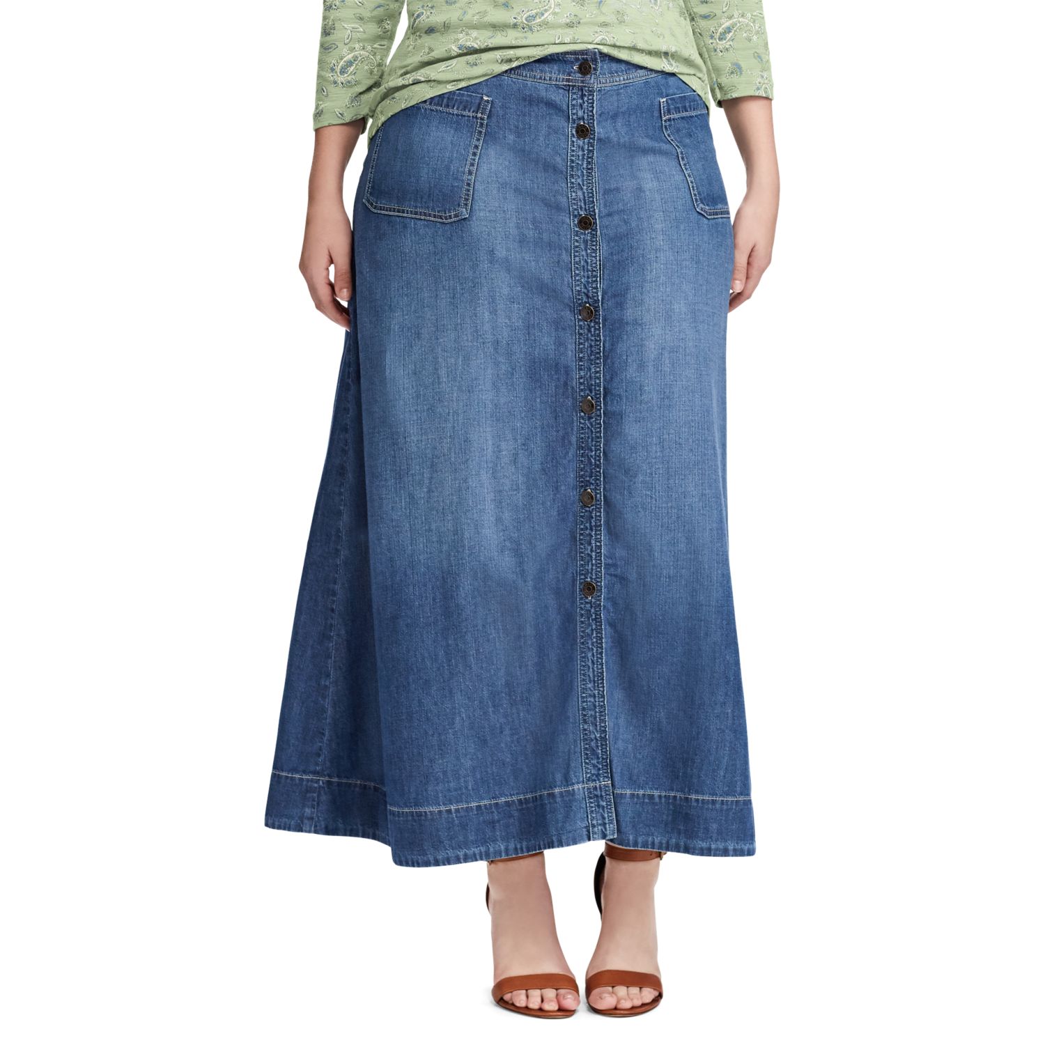 a-line plus size long denim skirts