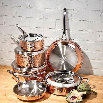 Oneida 10 pc. Tri Ply Hammered Copper Cookware Set