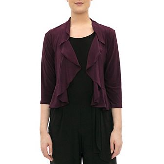 Women's Nina Leonard Ruffle Open-Front Cardigan