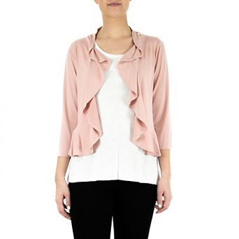 Women's Nina Leonard Ruffle Open-Front Cardigan