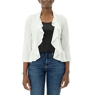 Women's Nina Leonard Ruffle Open-Front Cardigan