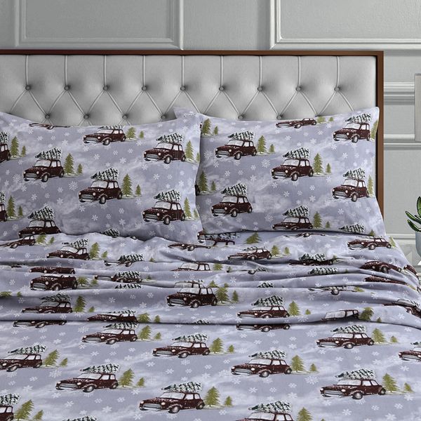 Tribeca Living Printed Flannel Extra Deep Pocket Sheet Set - Gray (TWINXL SET)