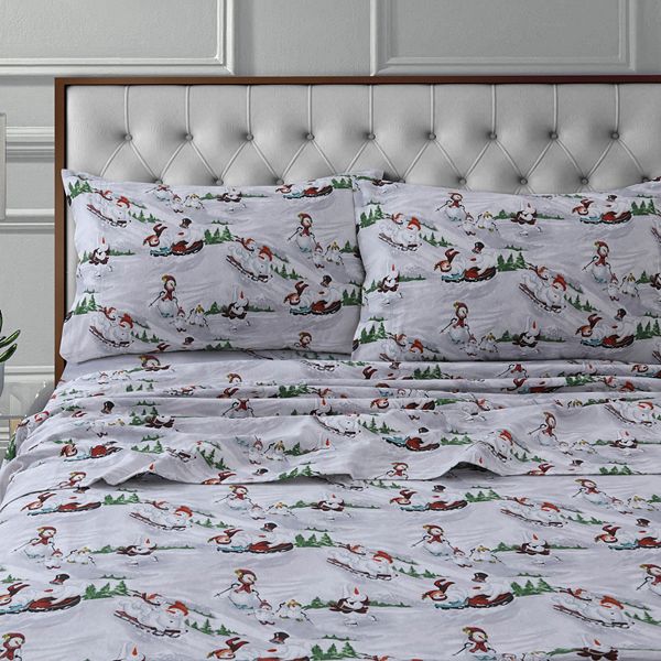 Tribeca Living Printed Flannel Extra Deep Pocket Sheet Set - Winter Wonderland (TWIN SET)