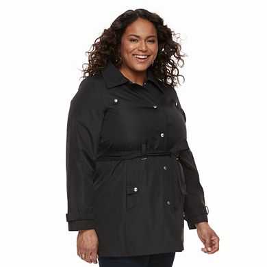 Plus Size Weathercast Hooded Bonded Trench Coat