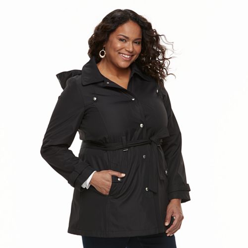 Plus Size Weathercast Hooded Bonded Trench Coat