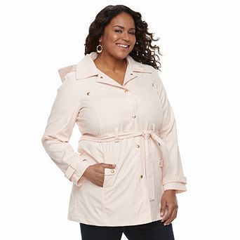 Plus Size Weathercast Hooded Bonded Trench Coat