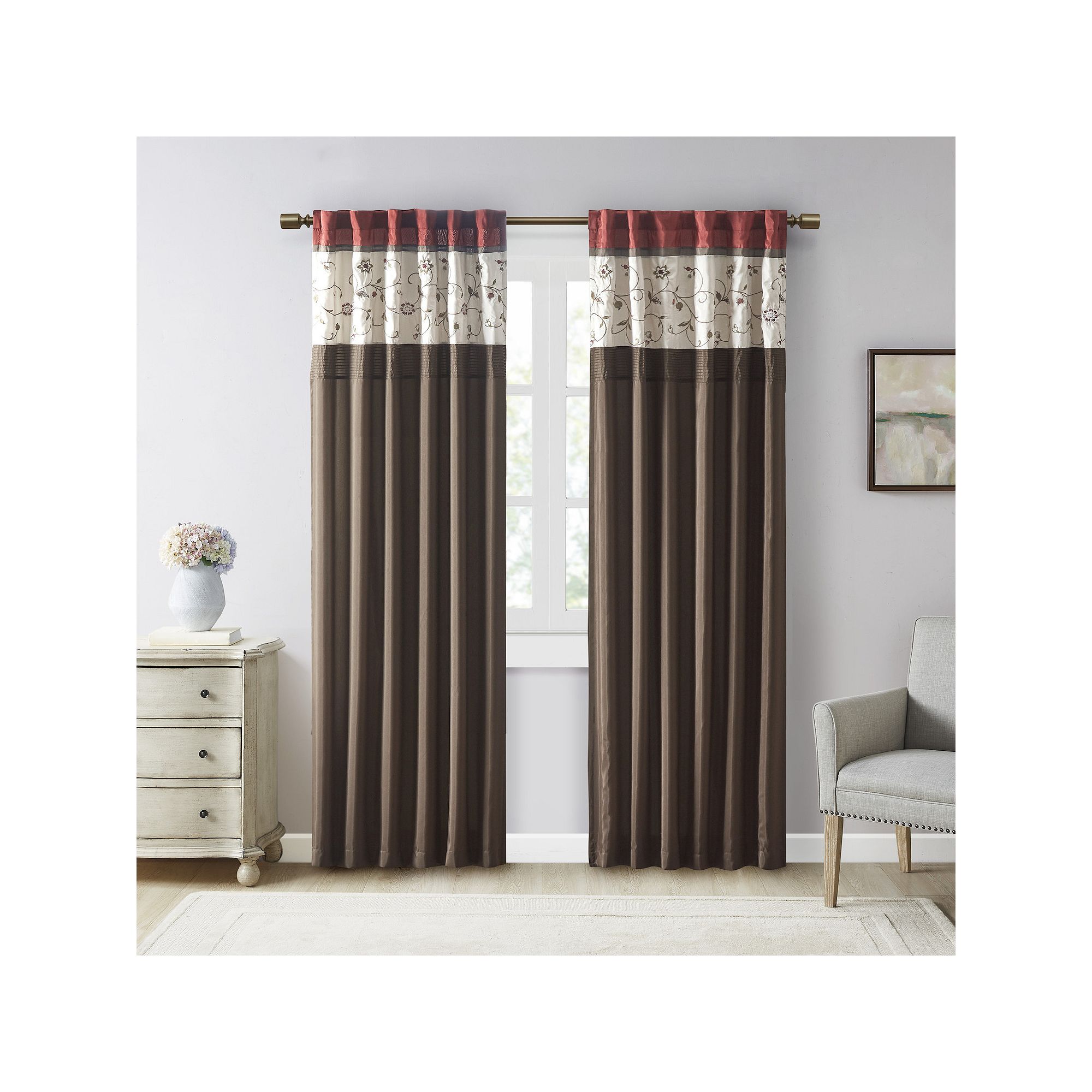 Madison Park 1-Panel Belle Light Filtering Embroidered Rod Pocket Window Cu