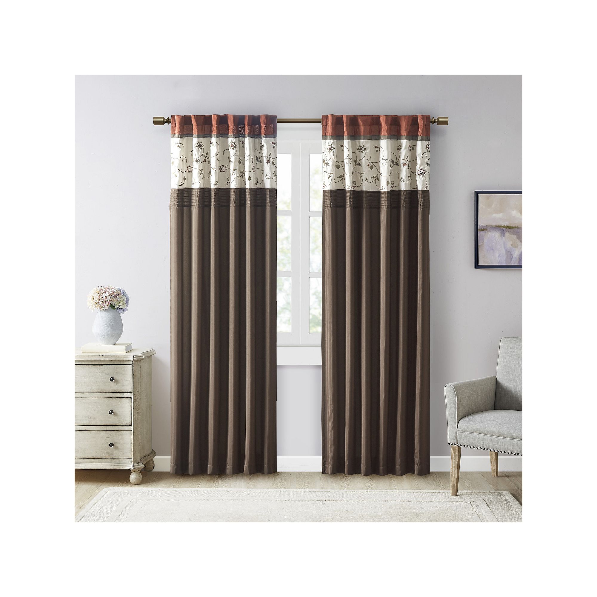 Madison Park 1-Panel Belle Light Filtering Embroidered Rod Pocket Window Cu
