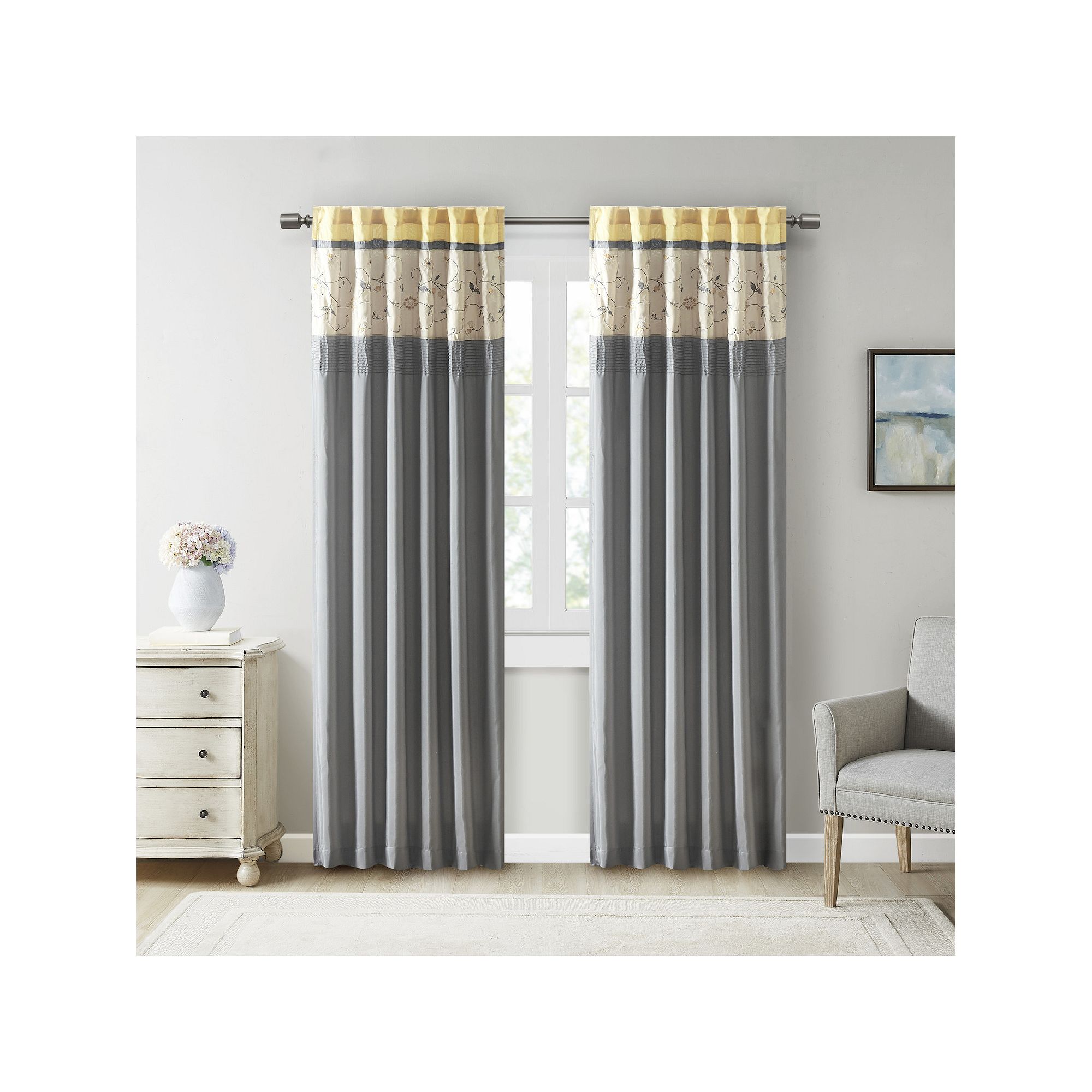 Madison Park 1-Panel Belle Light Filtering Embroidered Rod Pocket Window Cu
