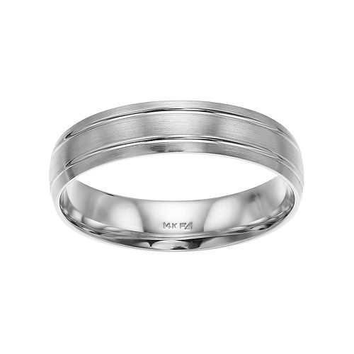 Men s 14k White  Gold  Striped Wedding  Band 