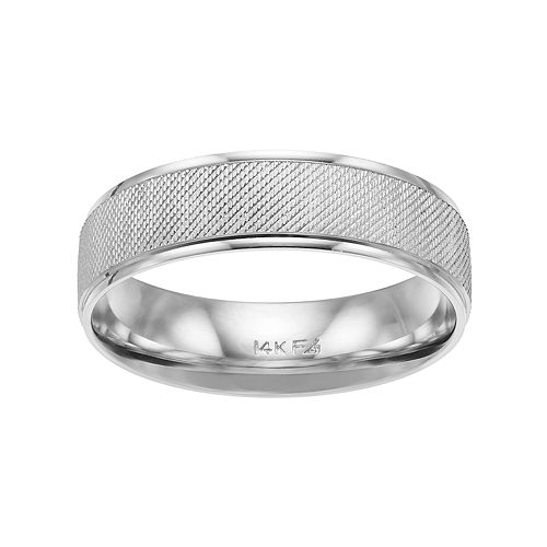 Men s 14k White  Gold  Textured Wedding  Band 