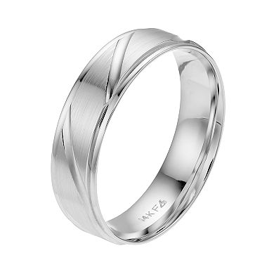 Men's AXL 14k White Gold Diagonal Striped Wedding Band