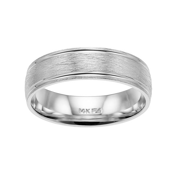 Men's AXL 14k White Gold Wire Finish Wedding Band