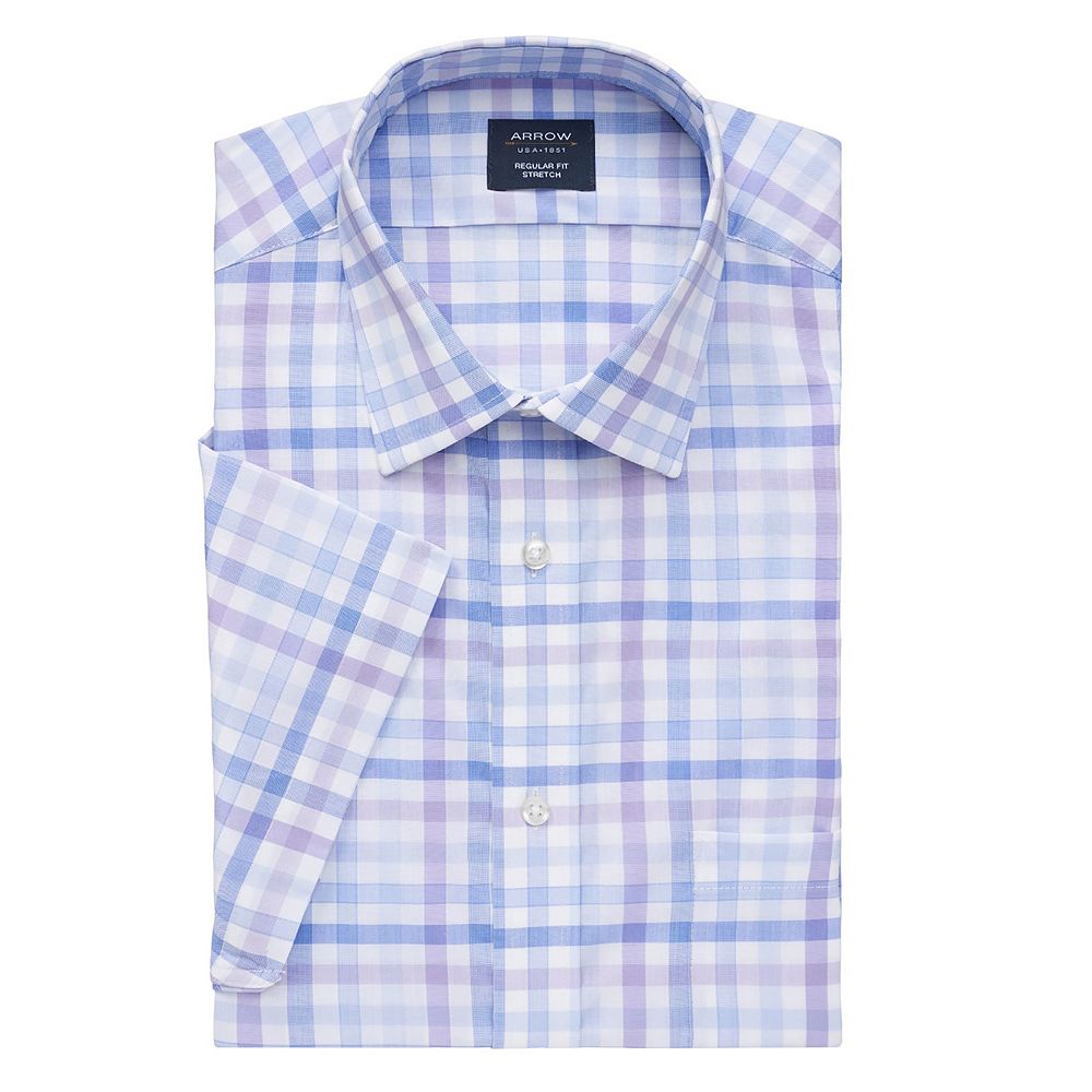 arrow men's classic fit dress shirt Slim-Fit Stretch Short-Sleeved Asos Blue Polka Dot SOHO-May-2024 Size:10/12 Arrow brand