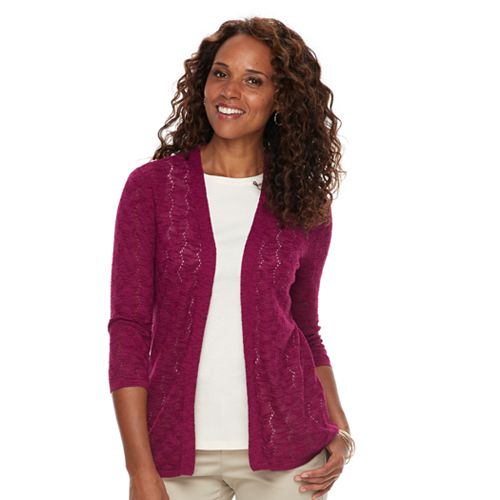 Women's Croft & Barrow® Pointelle Open Front Cardigan