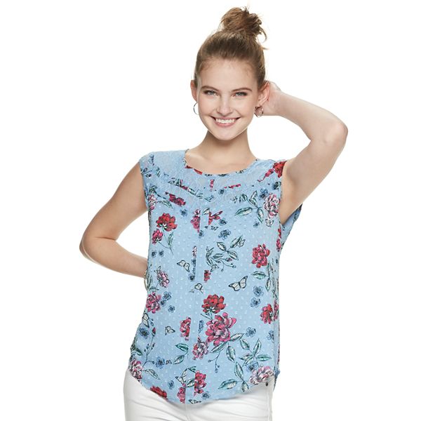 Juniors' Candie's® Print Lace Inset Top