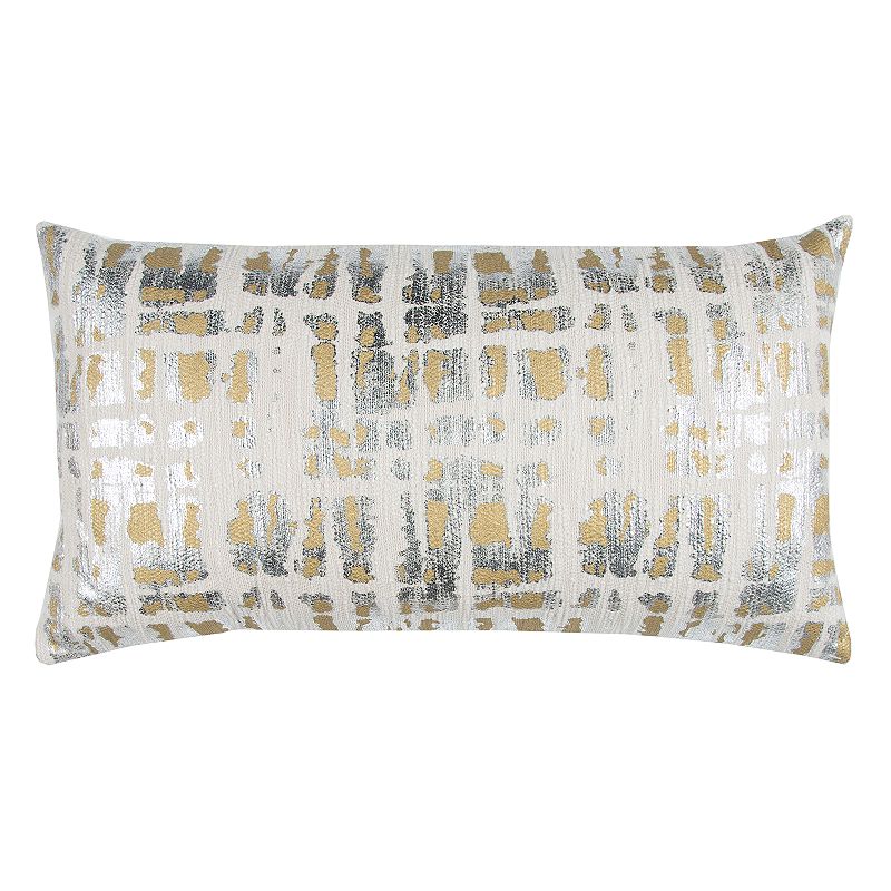 Rizzy Home Doh Abstract Metallic Oblong Throw Pillow, Natural, 14X26