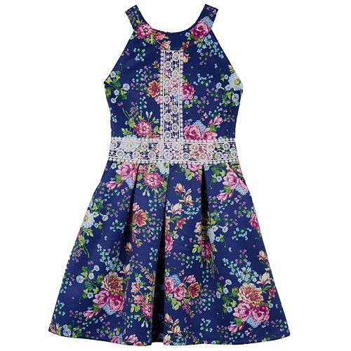Girls 7-16 IZ Amy Byer Crochet Detail Floral Scuba Dress