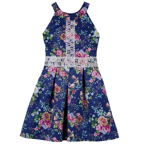 Girls 7-16 IZ Amy Byer Crochet Detail Floral Scuba Dress