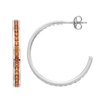 Traditions Jewelry Company Sterling Silver Channel-Set Brown Topaz Birthstone Hoop Earrings