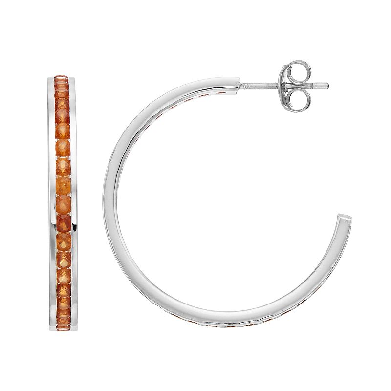 Traditions Jewelry Company Sterling Silver Channel-Set Brown Topaz Birthstone Hoop Earrings, Women's