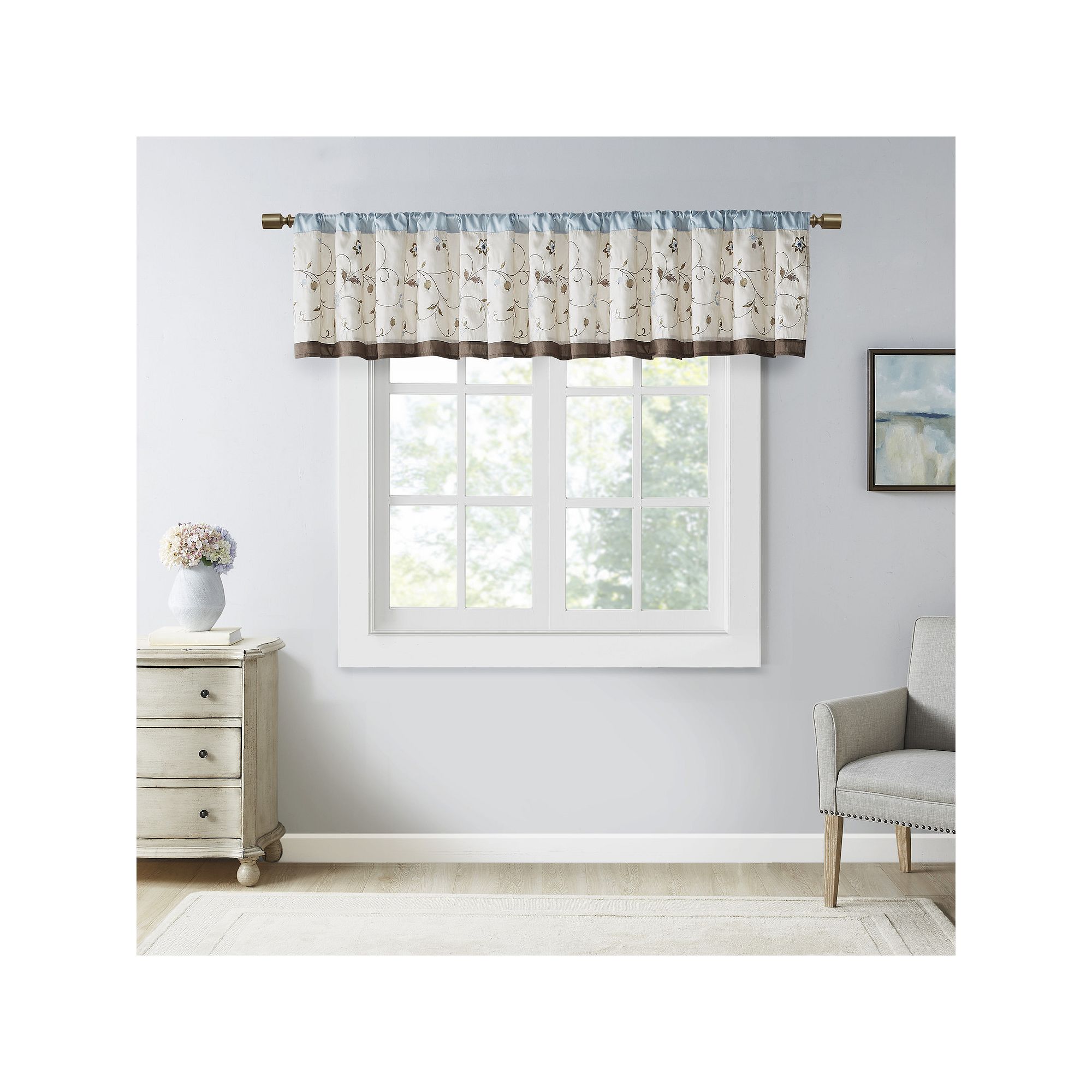 Madison Park Belle Embroidered Window Valance, Blue