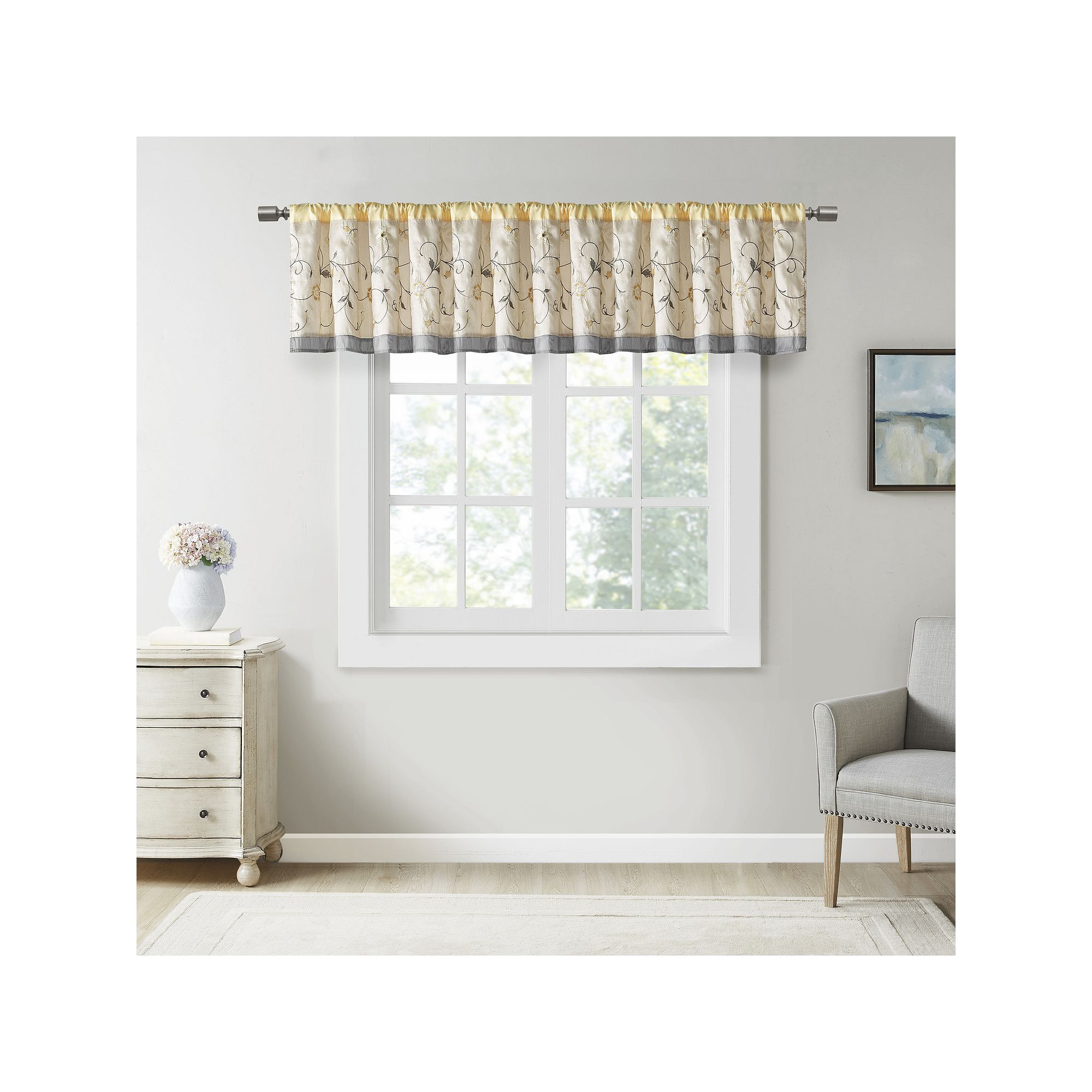 Madison Park Belle Embroidered Window Valance, Yellow