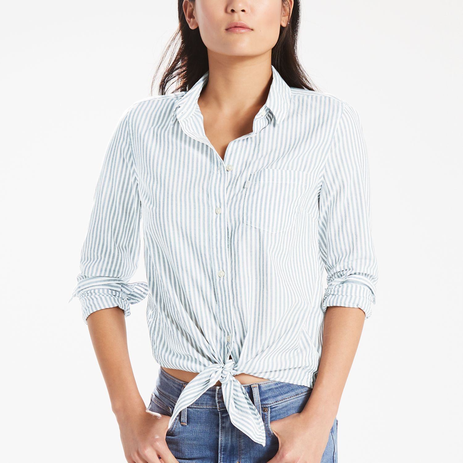 women's tie front denim shirt