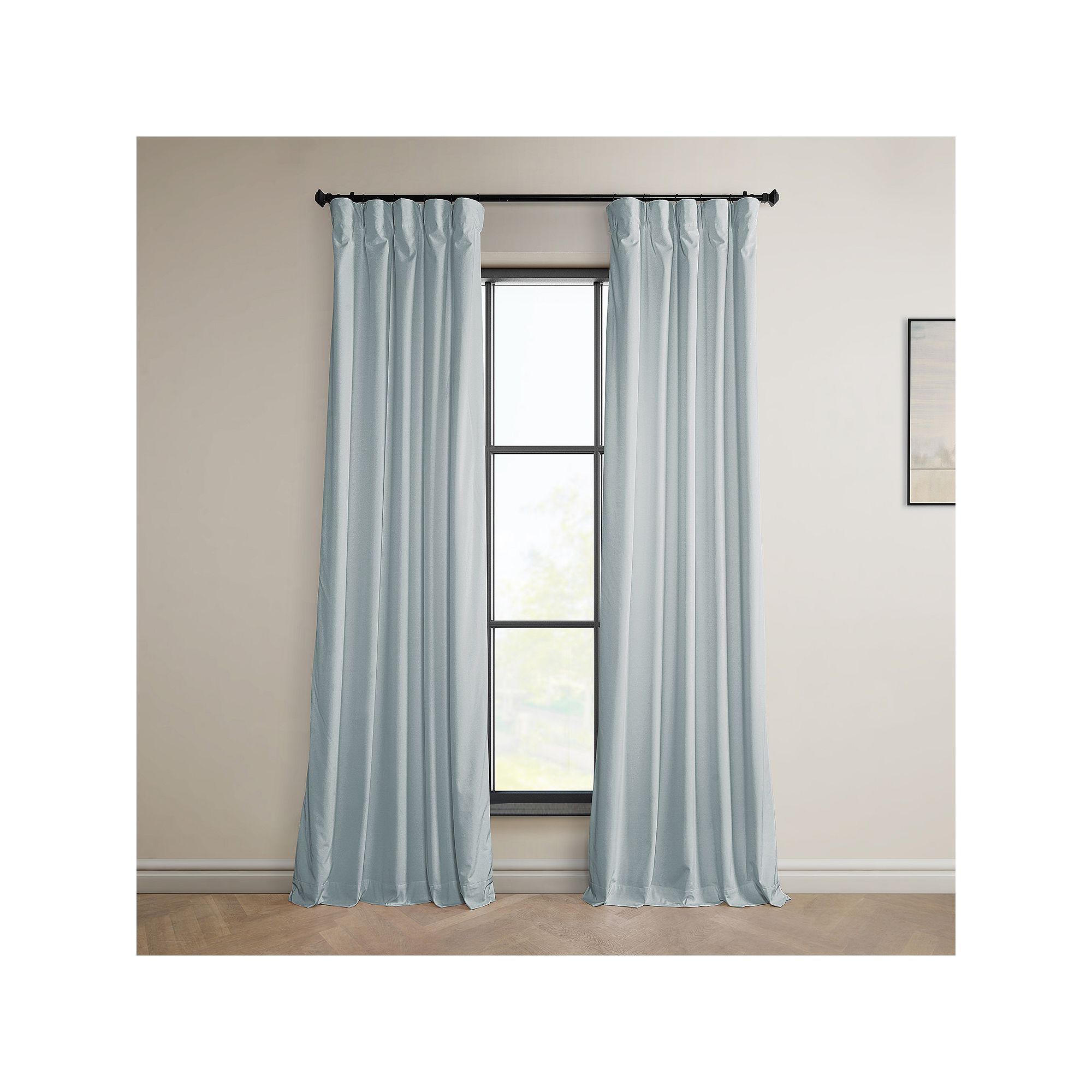 EFF Heritage Plush Velvet Room Darkening Curtain Panel, Aquarius Blue