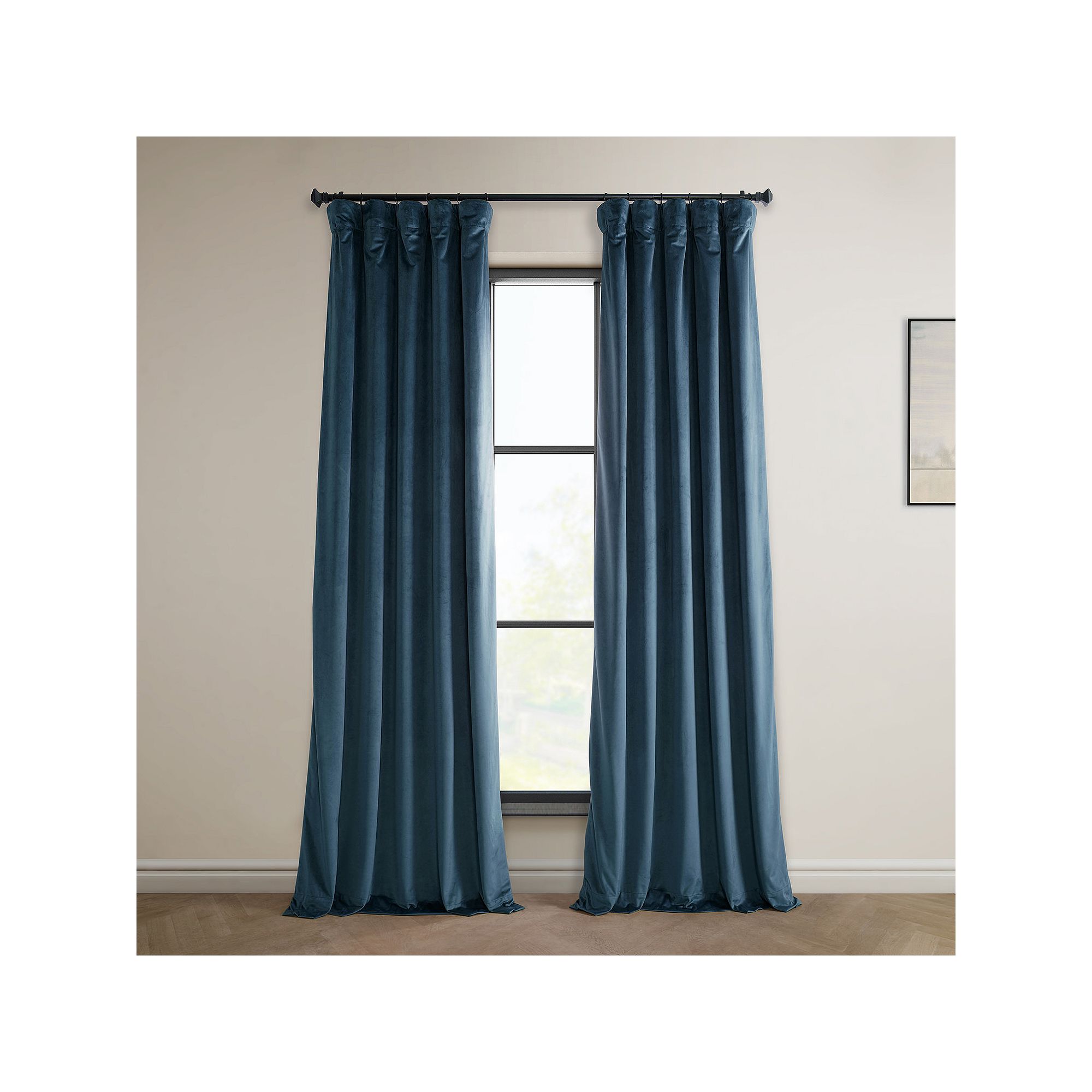 EFF Heritage Plush Velvet Room Darkening Curtain Panel, Avalon Blue
