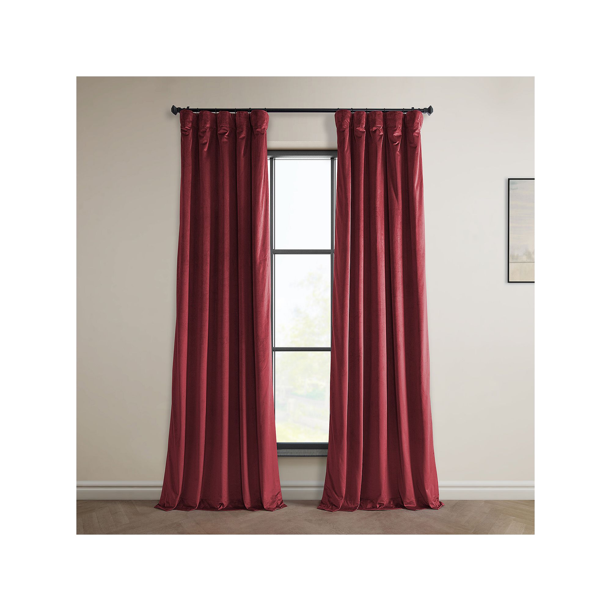 EFF Heritage Plush Velvet Room Darkening Curtain Panel, Cinema Red