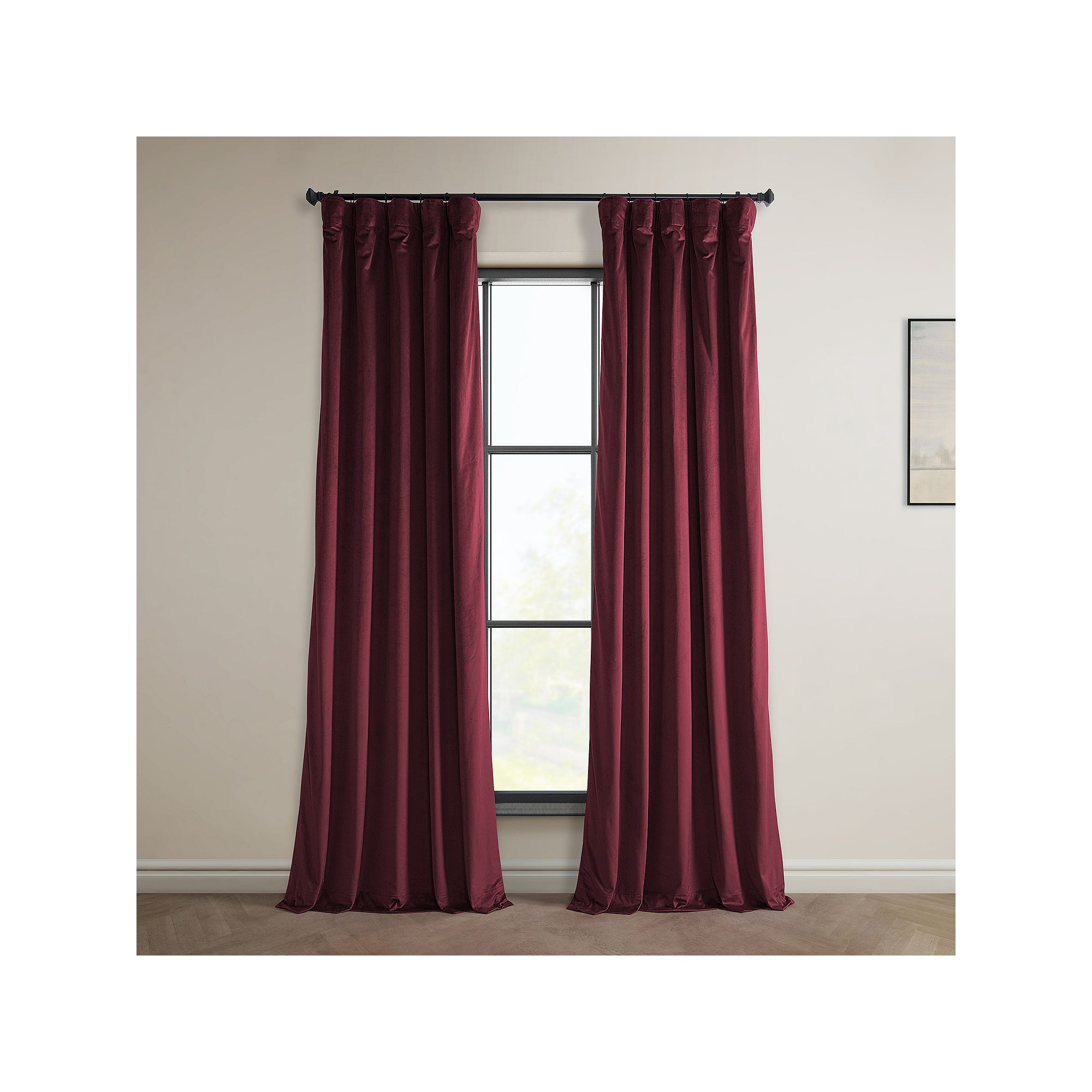 EFF Heritage Plush Velvet Room Darkening Curtain Panel, Dark Merlot
