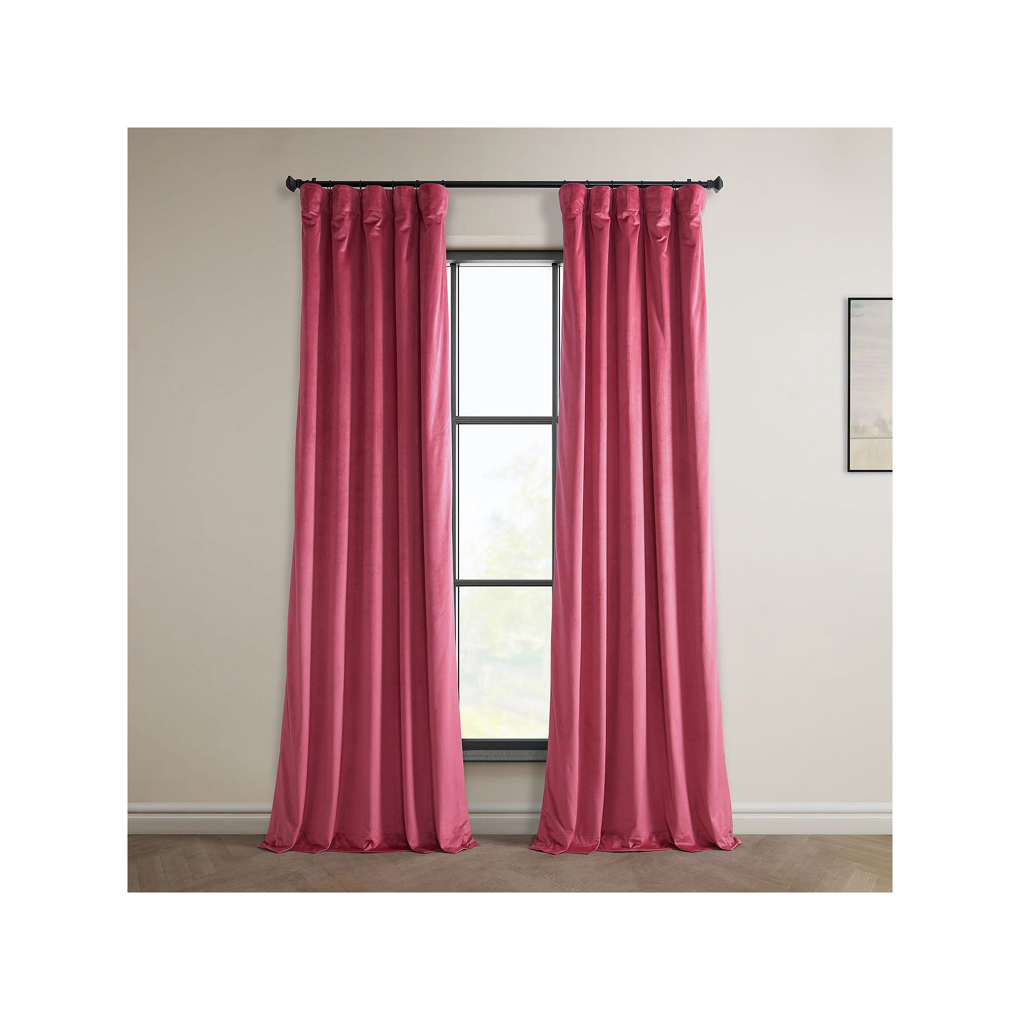 EFF Heritage Plush Velvet Room Darkening Curtain Panel, Dark Pink