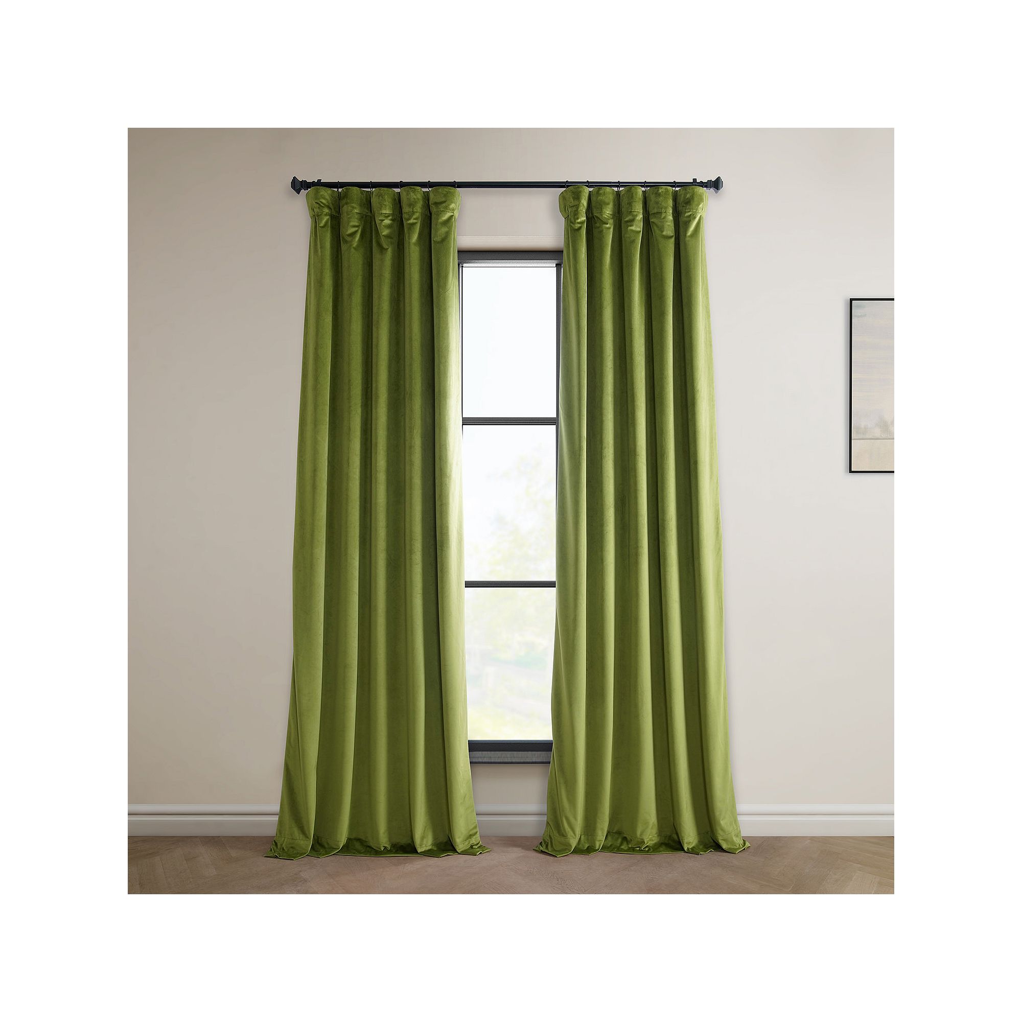 EFF Heritage Plush Velvet Room Darkening Curtain Panel, Dark Yellow Green