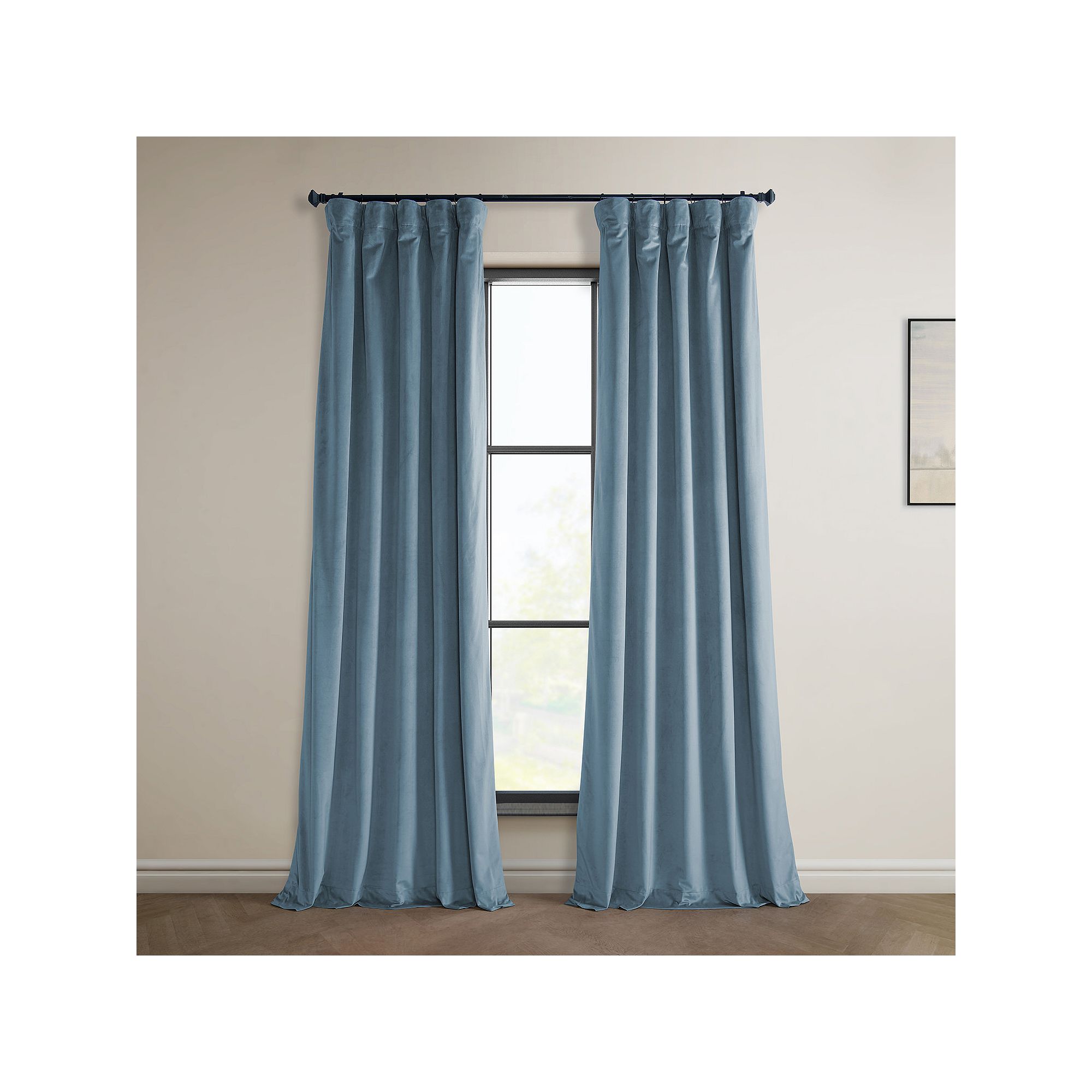EFF Heritage Plush Velvet Room Darkening Curtain Panel, Denmark Blue