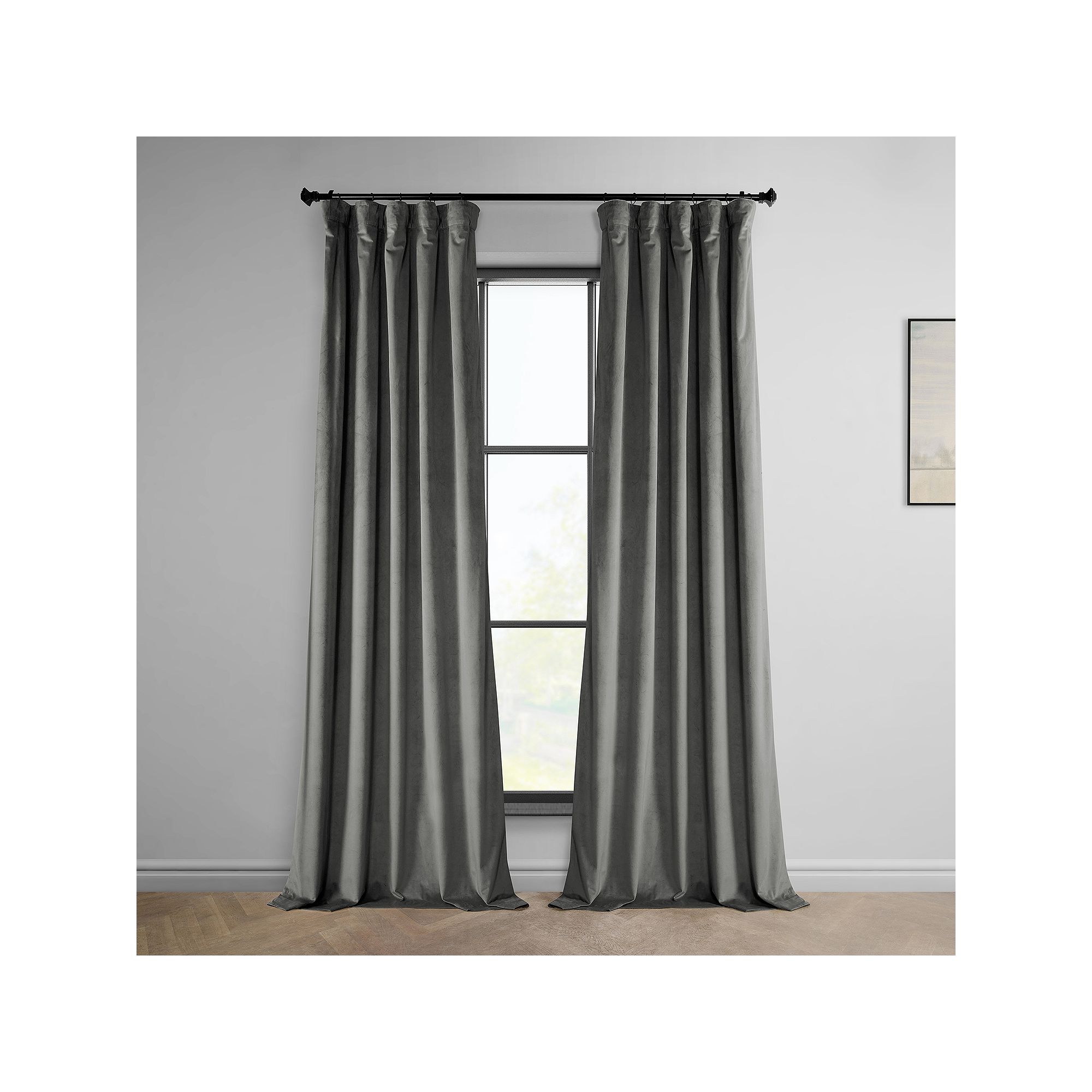 EFF Heritage Plush Velvet Room Darkening Curtain Panel, Destiny Gray