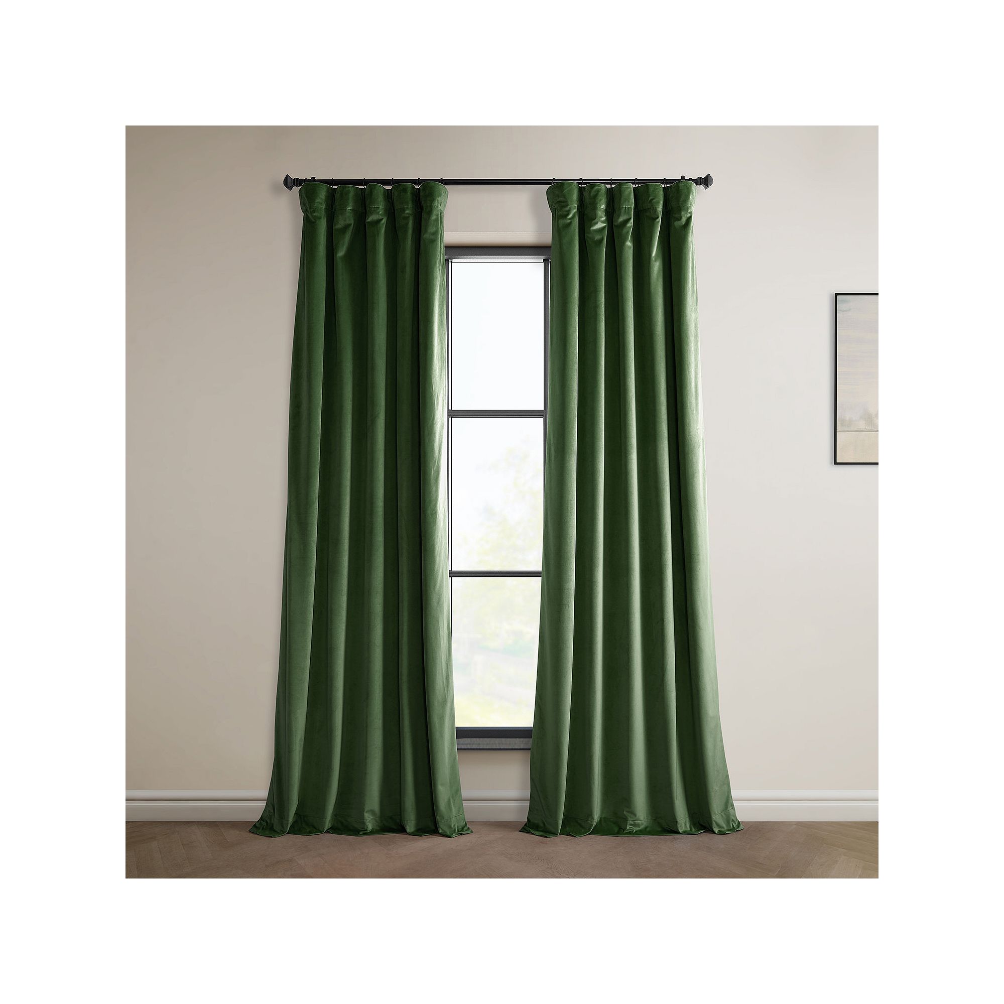 EFF Heritage Plush Velvet Room Darkening Curtain Panel, Eden Green