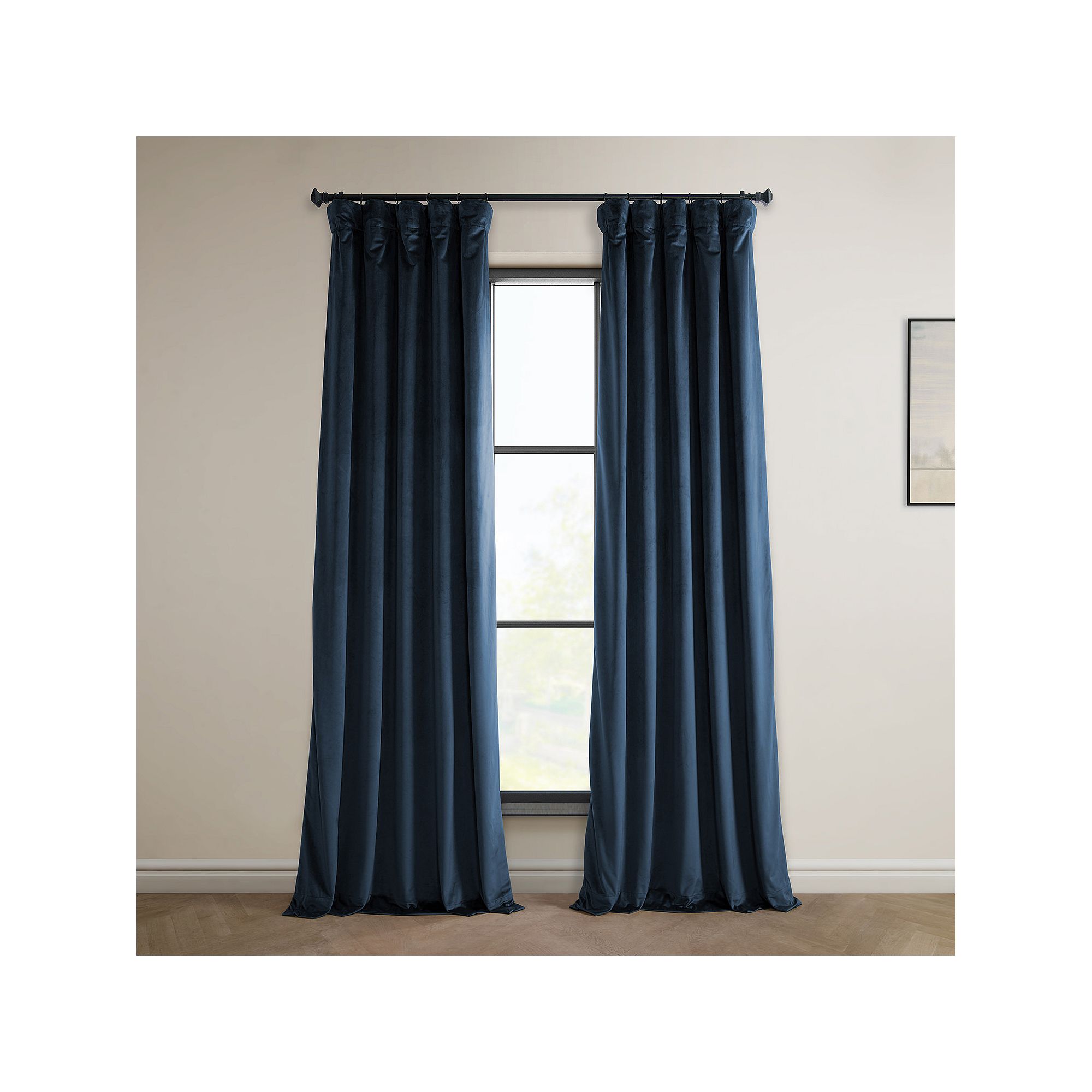 EFF Heritage Plush Velvet Room Darkening Curtain Panel, Eternal Blue