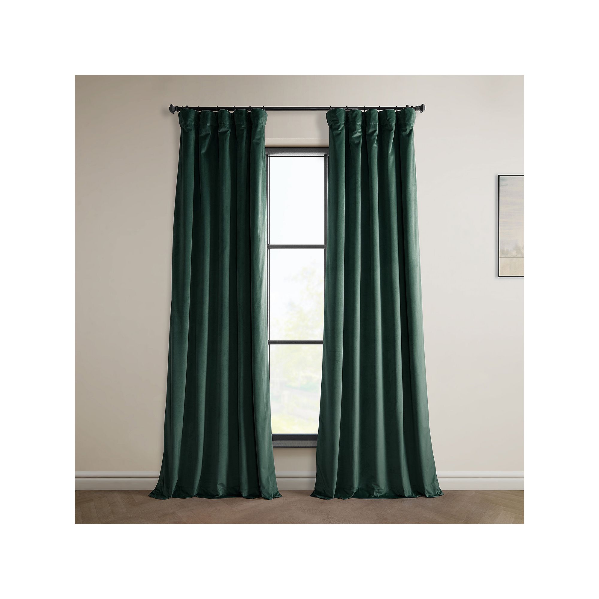 EFF Heritage Plush Velvet Room Darkening Curtain Panel, Forestry Green