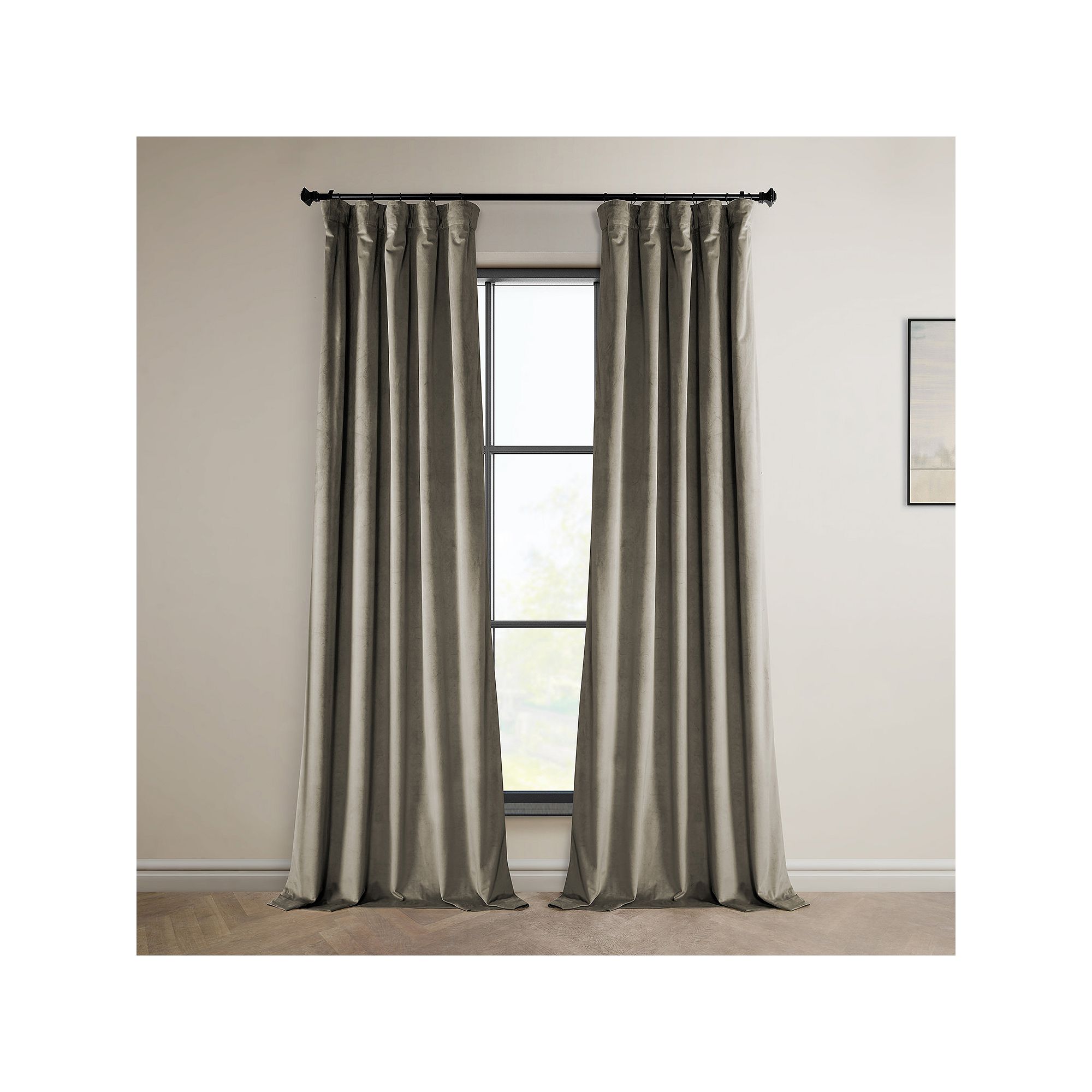 EFF Heritage Plush Velvet Room Darkening Curtain Panel, Gallery Brown