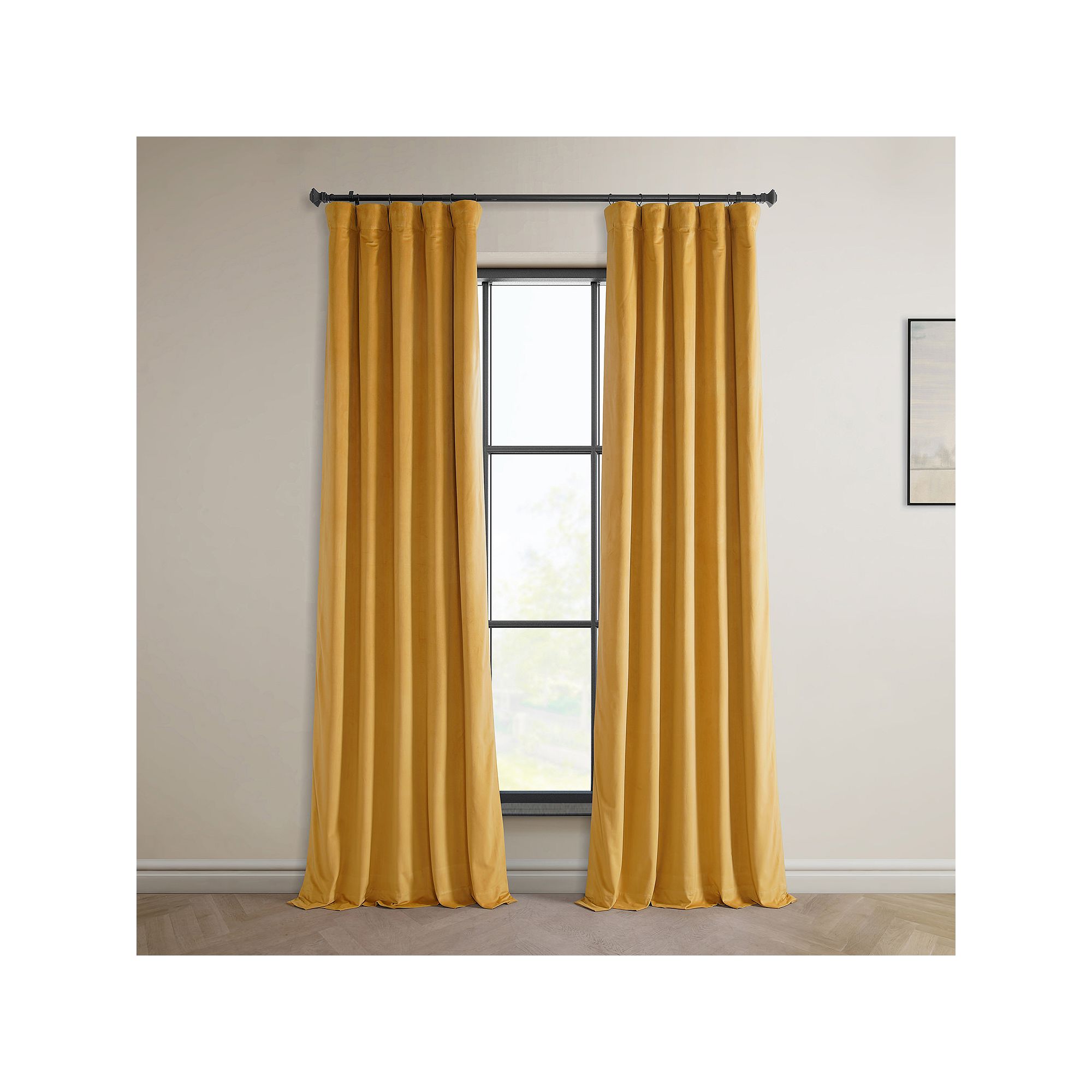EFF Heritage Plush Velvet Room Darkening Curtain Panel, Gold