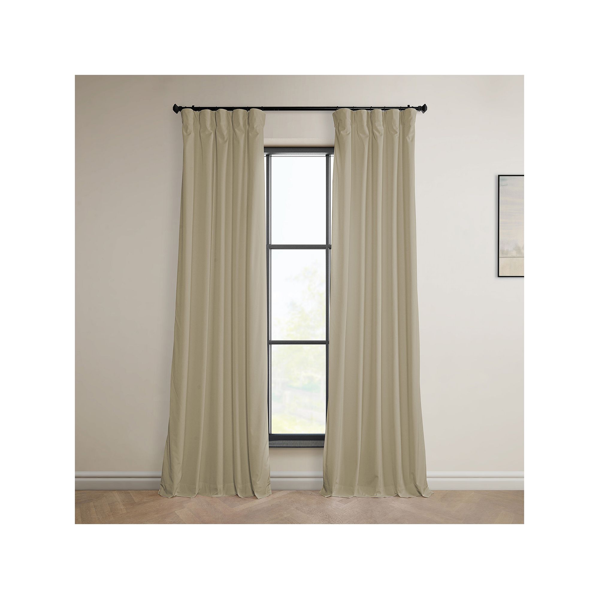 EFF Heritage Plush Velvet Room Darkening Curtain Panel, Light Beige