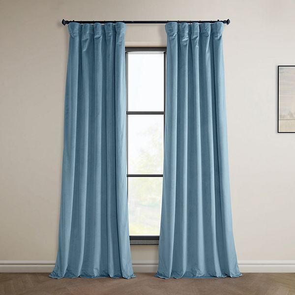 Light Blue Taupe Heritage Plush Velvet Curtain (1 Panel), Light Blue Taupe, 50W X 84L