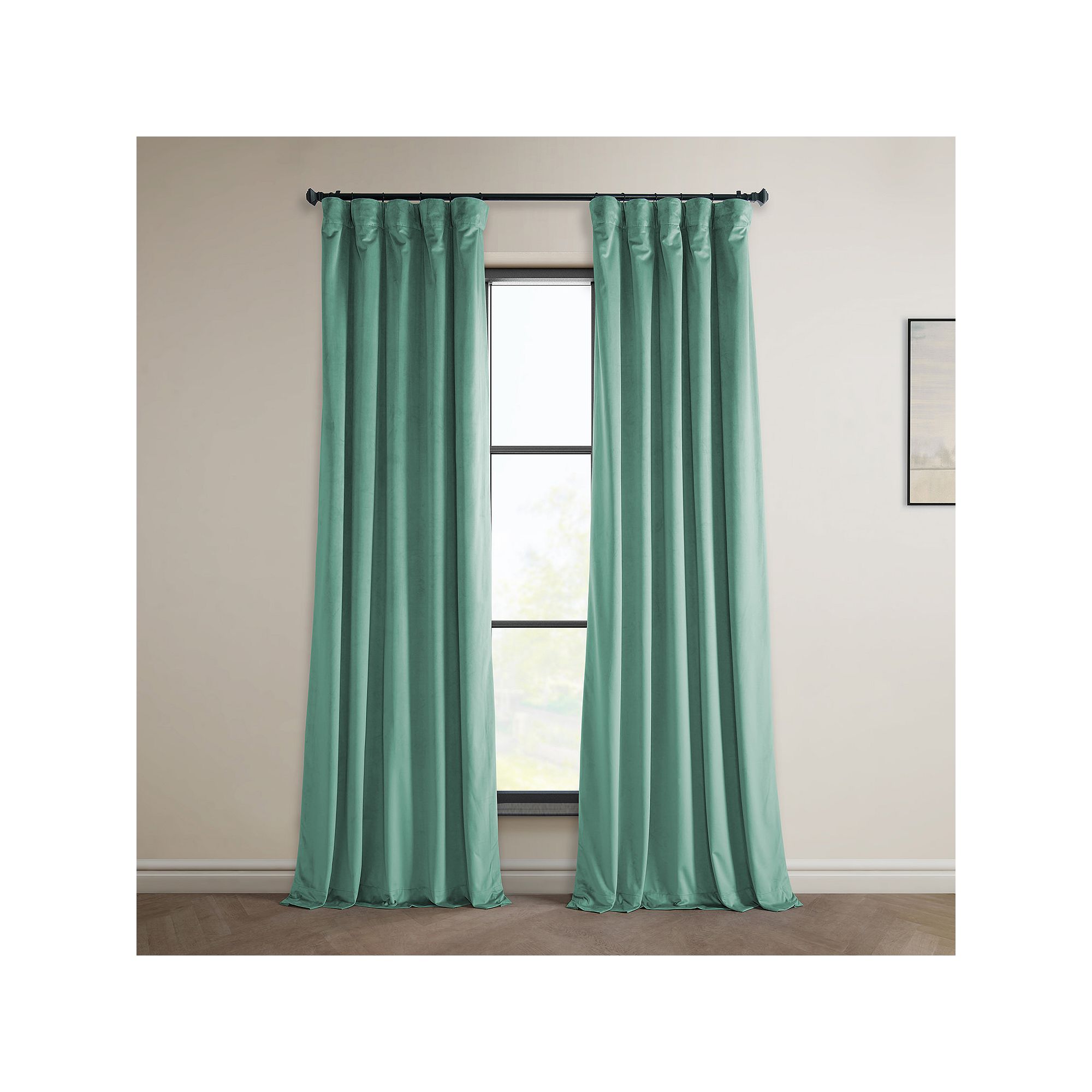 EFF Heritage Plush Velvet Room Darkening Curtain Panel, Light Teal Green