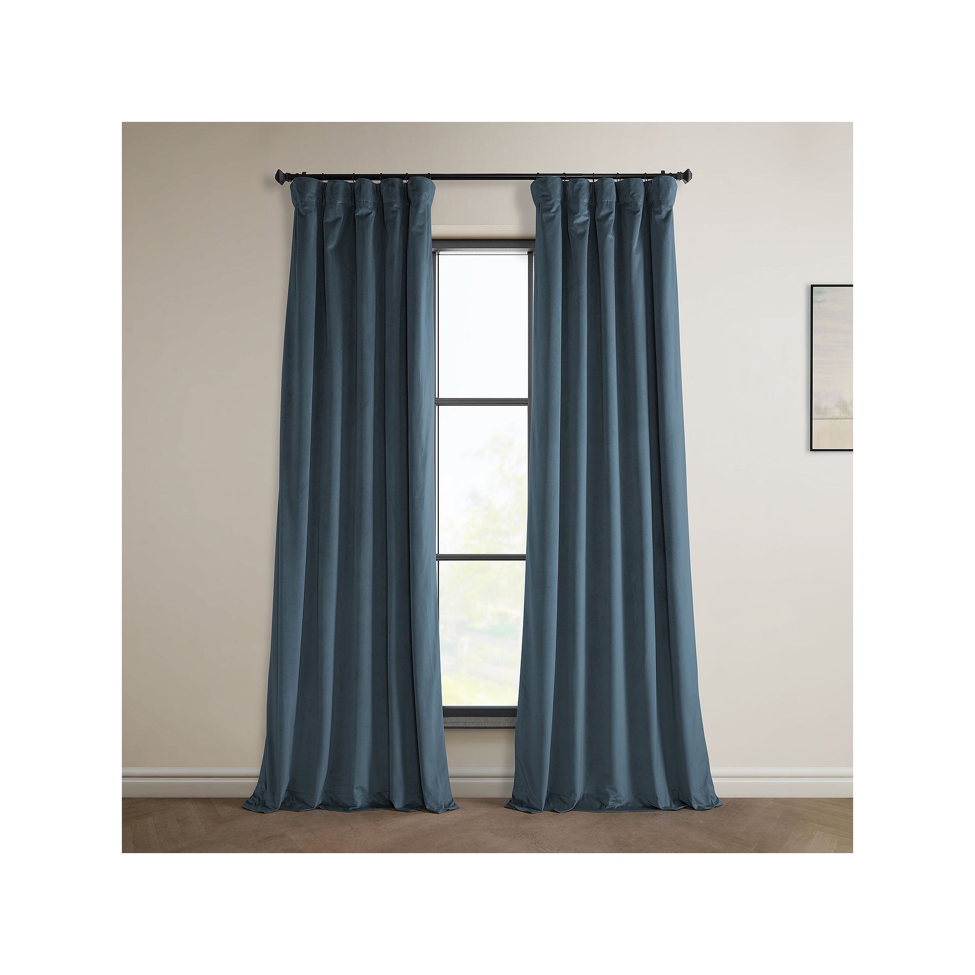 EFF Heritage Plush Velvet Room Darkening Curtain Panel, London Blue