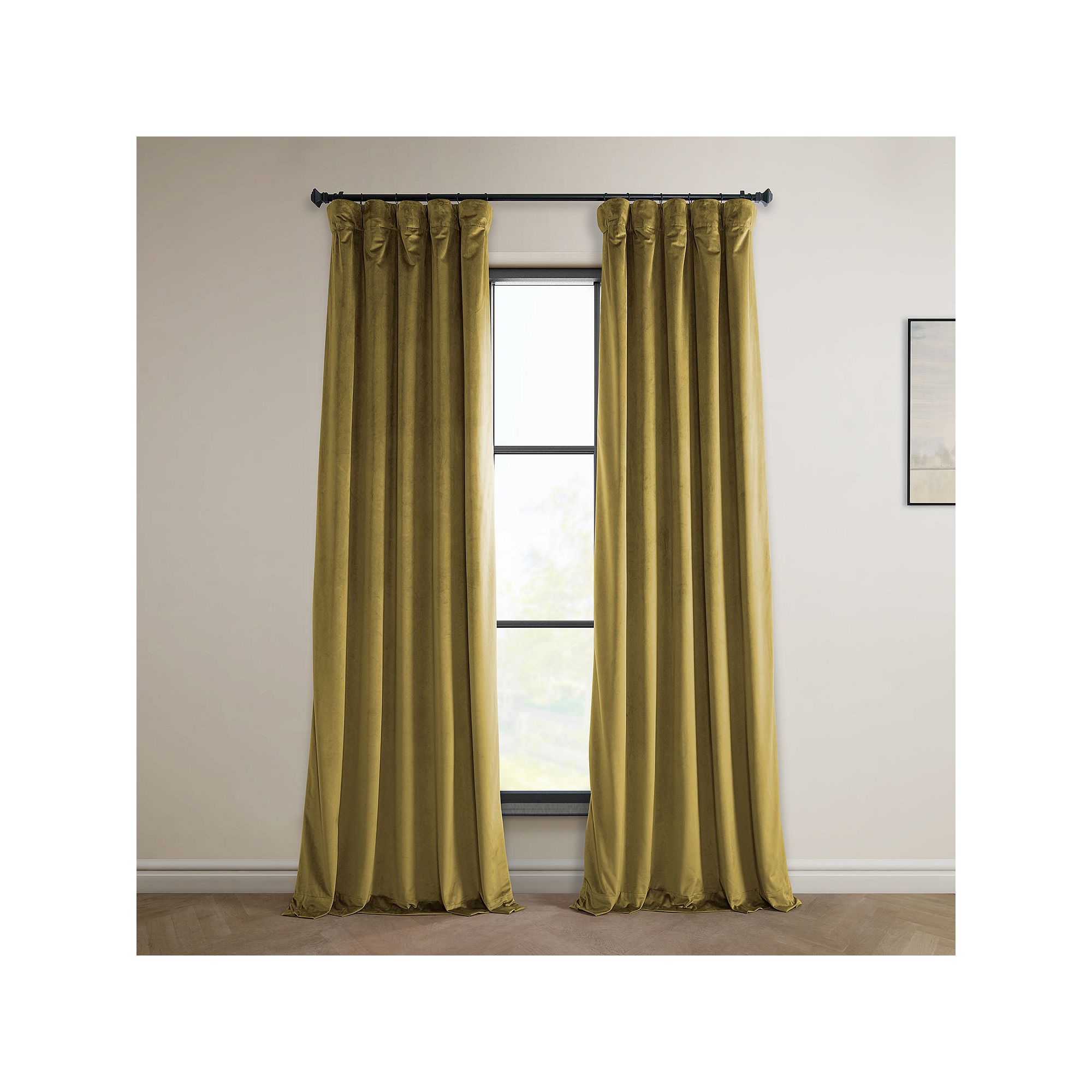 EFF Heritage Plush Velvet Room Darkening Curtain Panel, Peat Green
