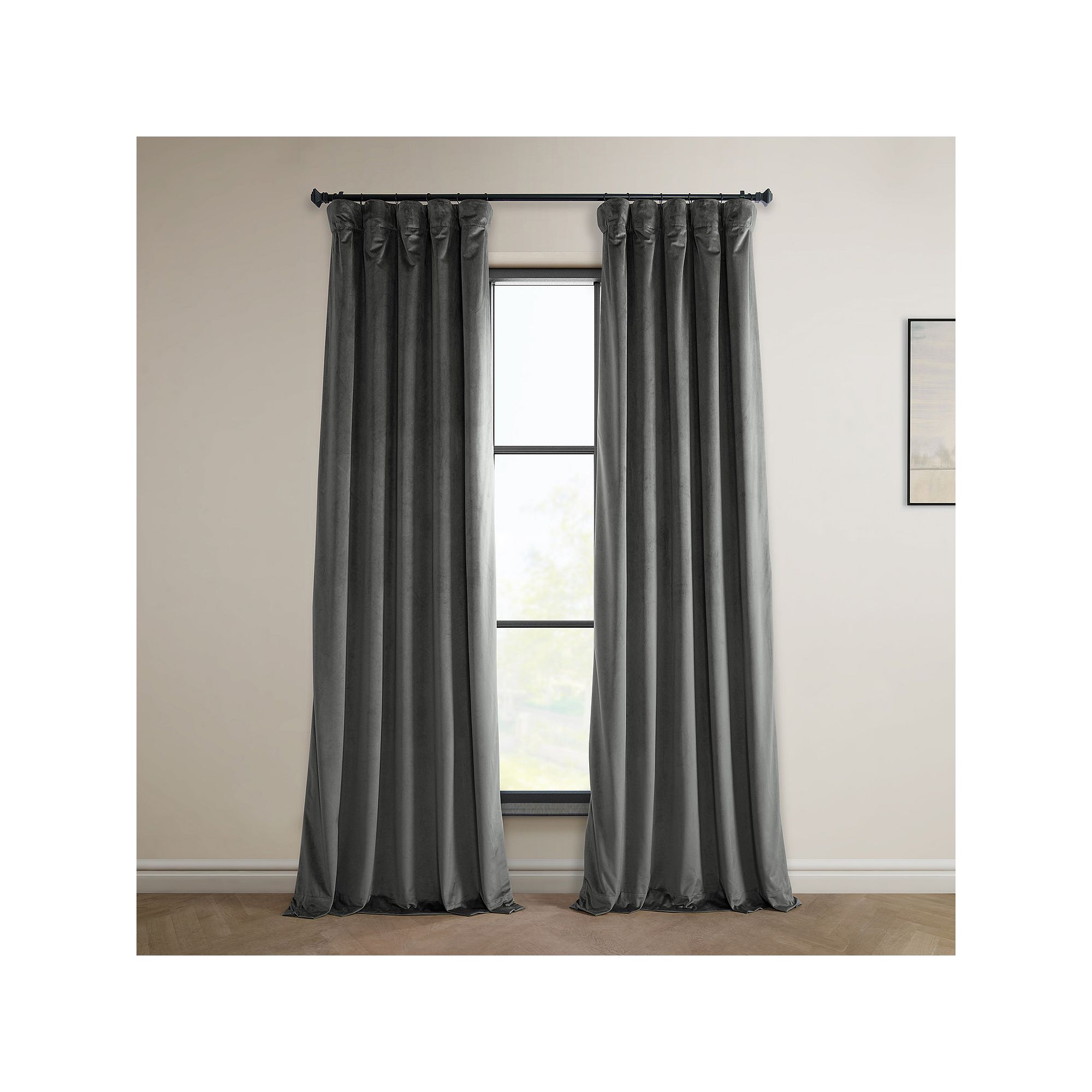 EFF Heritage Plush Velvet Room Darkening Curtain Panel, Pepper Gray